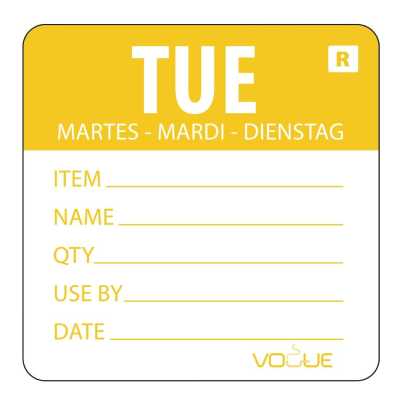 Removable Day of the Week Label 49x60mm - Tuesday