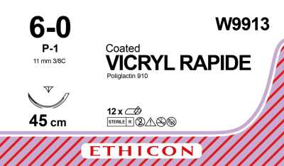 Vicryl Rapide 11mmx45cm 6/0 Undyed W9913