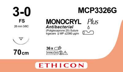 Monocryl Plus Undyed Suture 3-0 (MCP3326G)